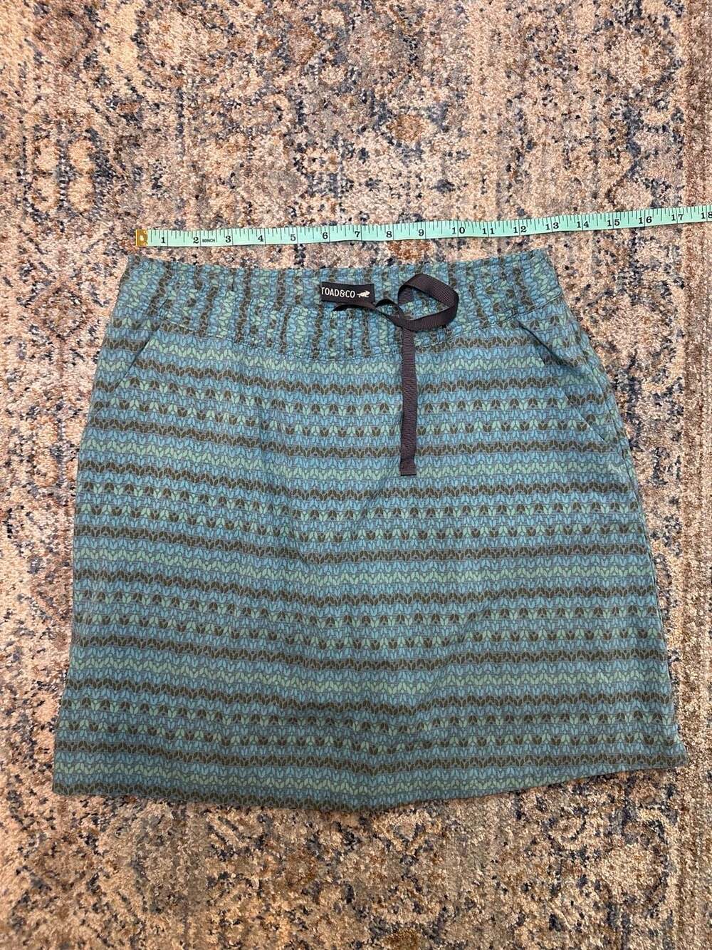 Toad&Co Patterned Drawstring Skirt Size S Blue Green